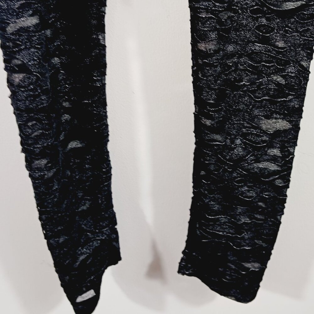 BCBG Maxazria, NWT Black Gunmetal Sheer Shiny Leggings W 3D Cutout Overlay, Goth - Picture 10 of 16